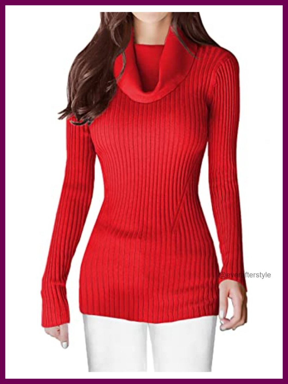 Women's Cowl Neck Ribbed Knit Long Sleeve Slim Fit Pullover Sweater